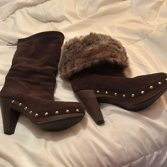 MICHAEL KORS WOMENS HIGH HEELS BOOTS BROWN 7/5 - Picture 7 of 7